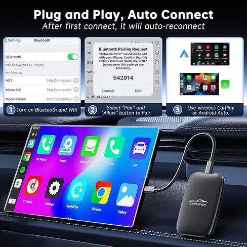 صندوق فيديو سحري 6 في 1 لـ Netflix/YouTube، محول CarPlay اللاسلكي ومحول Android Auto اللاسلكي تحويل سلكي إلى Wireles Carplay Dongle لسيارات CarPlay السلكية OEM، تشغيل بطاقة TF، التوصيل والتشغيل in Kuwait