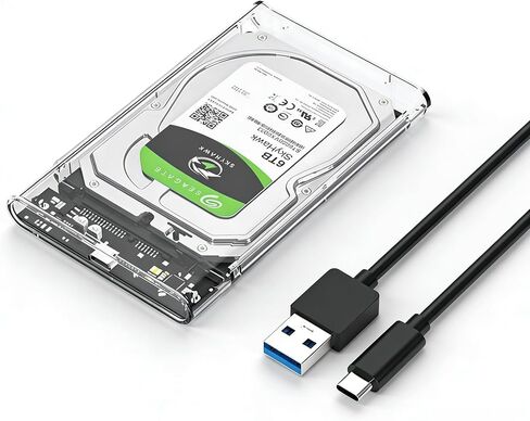 حاوية محرك أقراص ثابتة خارجي USB 3.1 لمحرك أقراص SATA HDD/SSD مقاس 2.5 بوصة، حافظة شفافة مع UASP، دعم 6 تيرابايت، تركيب بدون أدوات، نقل بسرعة 5 جيجابت في الثانية، نحيف للغاية 13 مم، يتضمن USB C إلى كابل in Kuwait