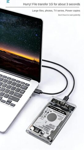 حاوية محرك أقراص ثابتة خارجي USB 3.1 لمحرك أقراص SATA HDD/SSD مقاس 2.5 بوصة، حافظة شفافة مع UASP، دعم 6 تيرابايت، تركيب بدون أدوات، نقل بسرعة 5 جيجابت في الثانية، نحيف للغاية 13 مم، يتضمن USB C إلى كابل in Kuwait