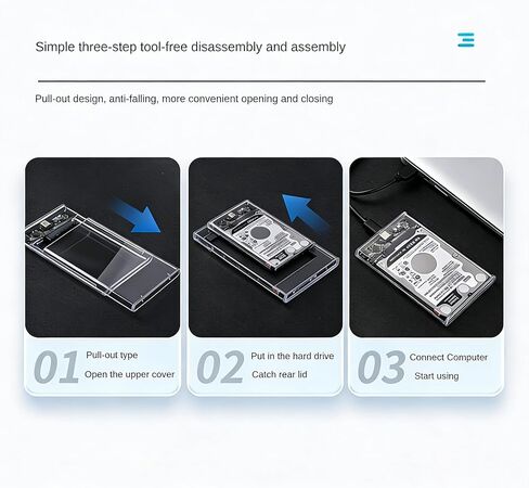 حاوية محرك أقراص ثابتة خارجي USB 3.1 لمحرك أقراص SATA HDD/SSD مقاس 2.5 بوصة، حافظة شفافة مع UASP، دعم 6 تيرابايت، تركيب بدون أدوات، نقل بسرعة 5 جيجابت في الثانية، نحيف للغاية 13 مم، يتضمن USB C إلى كابل in Kuwait