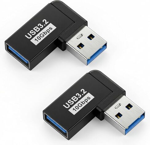 محول زاوية يمين USB، قطعتان بزاوية يمنى 90 درجة USB 3.0 محول توسيع ذكر إلى أنثى لتوصيل القرص الصلب المحمول وبطاقة الشبكة اللاسلكية وكاميرا U قرص لوحة المفاتيح وماوس، أسود in Saudi Arabia