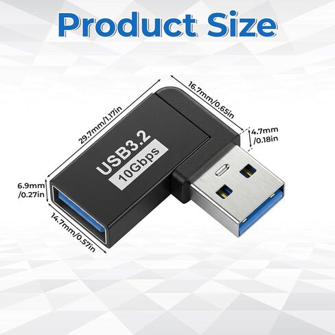 محول زاوية يمين USB، قطعتان بزاوية يمنى 90 درجة USB 3.0 محول توسيع ذكر إلى أنثى لتوصيل القرص الصلب المحمول وبطاقة الشبكة اللاسلكية وكاميرا U قرص لوحة المفاتيح وماوس، أسود in Saudi Arabia