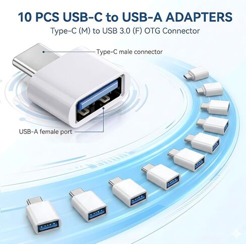 10 قطع محول USB-C إلى USB، محول USB أبيض من النوع C إلى أنثى لمحرك الفلاش ووحدة التحكم والماوس ولوحة المفاتيح والمزيد in Saudi Arabia