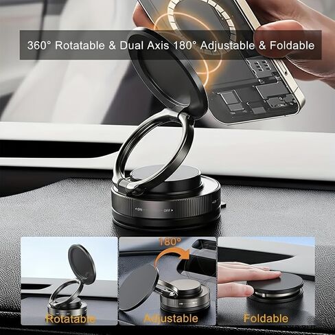 Magnetic Car Phone Holder, Adjustable Rotating Double-Sided Suction Mount, Durable ABS Material, Hands-Free Cell Phone Mount in Saudi Arabia
