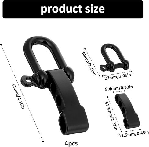 4 PCS Paracord Bracelet Shackle Buckle, Black Durable Paracord Bracelet Zinc Alloy Survival Bracelets Bow Anchor with D Ring Shackle Clasp for Outdoor Camping, Paracords Watch Band in Saudi Arabia