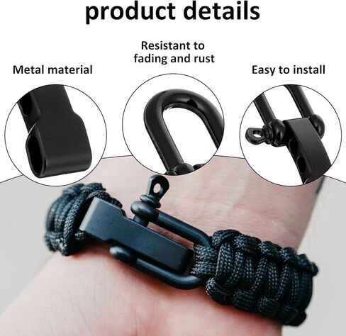 4 PCS Paracord Bracelet Shackle Buckle, Black Durable Paracord Bracelet Zinc Alloy Survival Bracelets Bow Anchor with D Ring Shackle Clasp for Outdoor Camping, Paracords Watch Band in Saudi Arabia