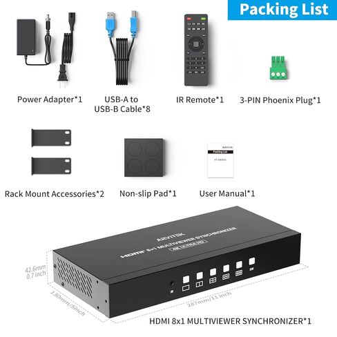 محول 4K HDMI KVM 8x1 مع مفتاح ساخن، مفتاح HDMI متعدد الرؤية مع KVM، 8 أجهزة كمبيوتر تشارك شاشة واحدة + 2 جهاز USB، عرض سريع لكاميرا الأمان، الكمبيوتر الشخصي، الكمبيوتر المحمول، عصا النار، روكو، متضمنة على حامل الأذن in Saudi Arabia