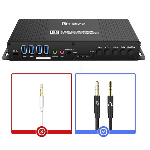 Displayport Kvm Switch EDID 1 شاشات 4 أجهزة كمبيوتر 4K 144 هرتز مفتاح التشغيل السريع تبديل الكمبيوتر 1 شاشات dp 1.4 1440P 144 هرتز 165 هرتز 240 هرتز kvm مفاتيح 1 كمبيوتر محمول 1 سطح المكتب 1 شاشة EDID in Saudi Arabia
