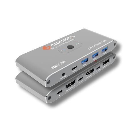 J-Tech Digital 8K DisplayPort 1.4 KVM Switch 2 كمبيوتر 1 شاشة، 8K@60 هرتز / 4K@240 هرتز ثنائي PC DP KVM Switcher مع 4 منافذ USB 3.0 (3 USB-A + 1 USB-C)، يتضمن كابلات DP وUSB [JTECH-DKM21-8K] in Saudi Arabia
