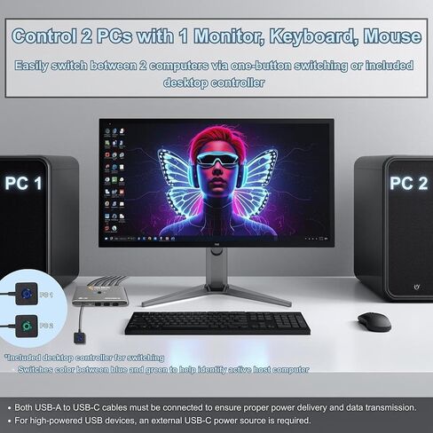 J-Tech Digital 8K DisplayPort 1.4 KVM Switch 2 كمبيوتر 1 شاشة، 8K@60 هرتز / 4K@240 هرتز ثنائي PC DP KVM Switcher مع 4 منافذ USB 3.0 (3 USB-A + 1 USB-C)، يتضمن كابلات DP وUSB [JTECH-DKM21-8K] in Saudi Arabia