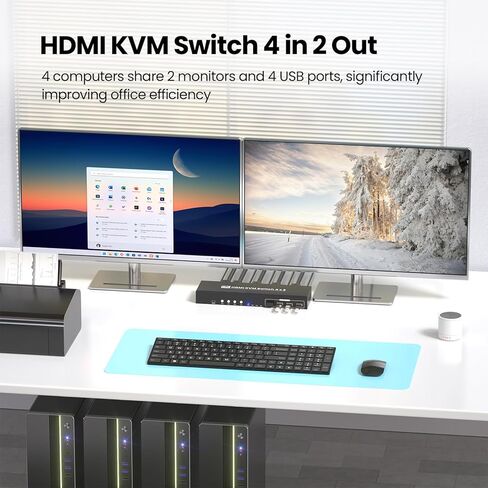 4 منافذ HDMI KVM Switch 2 شاشات 4 أجهزة كمبيوتر، 8K@60هرتز 4K@120هرتز فائقة الدقة مع 4 منافذ USB 3.0، مشاركة مجموعة واحدة من لوحة المفاتيح والماوس بسهولة in Saudi Arabia
