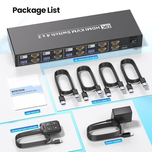 4 منافذ HDMI KVM Switch 2 شاشات 4 أجهزة كمبيوتر، 8K@60هرتز 4K@120هرتز فائقة الدقة مع 4 منافذ USB 3.0، مشاركة مجموعة واحدة من لوحة المفاتيح والماوس بسهولة in Saudi Arabia