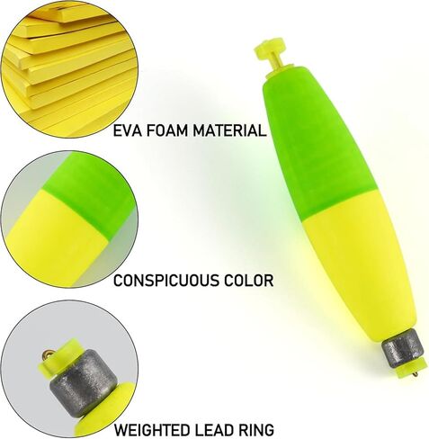 10-Pack Fishing Bobbers Floats, Weighted Bobbers for Fishing Cigar EVA Foam Snap-on Floats Corks Floaters Buoys for Crappie Bass Panfish Bluegills Trout in Saudi Arabia