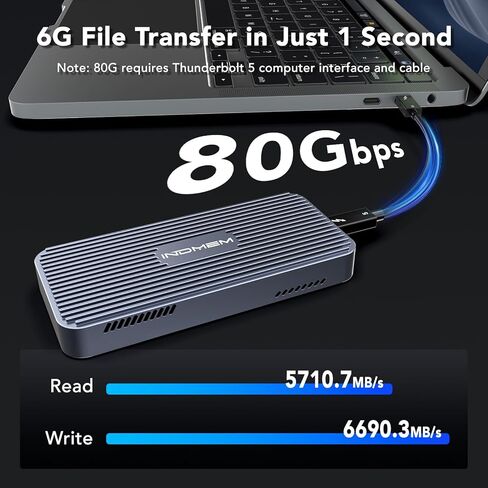 حاوية M.2 NVMe SSD بسرعة 80 جيجابت في الثانية مع مروحة تبريد متوافقة مع Thunderbolt 5/USB4 V2.0، تدعم مفتاح B+M/M-Key NVMe 2280 SSD، متوافقة مع الإصدارات السابقة مع USB 3.2/3.1/3.0، تركيب بدون أدوات يصل إلى 8 تيرابايت in Kuwait