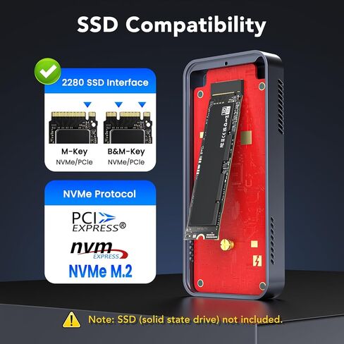 حاوية M.2 NVMe SSD بسرعة 80 جيجابت في الثانية مع مروحة تبريد متوافقة مع Thunderbolt 5/USB4 V2.0، تدعم مفتاح B+M/M-Key NVMe 2280 SSD، متوافقة مع الإصدارات السابقة مع USB 3.2/3.1/3.0، تركيب بدون أدوات يصل إلى 8 تيرابايت in Kuwait