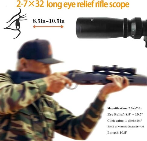 نطاق تخفيف العين الطويل 2-7x32 شبكاني مزدوج - يناسب مسدس Mosin Nagant 1891/30 M39، ويأتي مع حلقات تثبيت Picatinny 1913 in Saudi Arabia