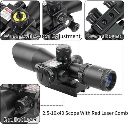 2.5-10x40 Red Green Illuminated Tactical Rifle Scope Crossbow Scope with Red Laser Combo Less Than 5mW Output in Saudi Arabia
