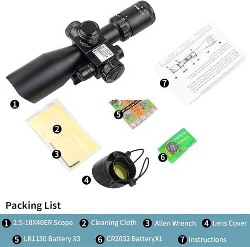 2.5-10x40 Red Green Illuminated Tactical Rifle Scope Crossbow Scope with Red Laser Combo Less Than 5mW Output in Saudi Arabia