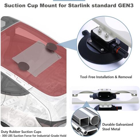 حامل سقف على شكل كأس شفط لـ Starlink Gen 3 - حامل مكنسة كهربائية عالي التحمل بسعة 300 رطل للسيارات/الشاحنات/RVs/الشاحنات/القوارب، فتحة سقف/نافذة قابلة للإزالة سريعة التحرير لطبق Starlink Standard Gen 3 in Kuwait