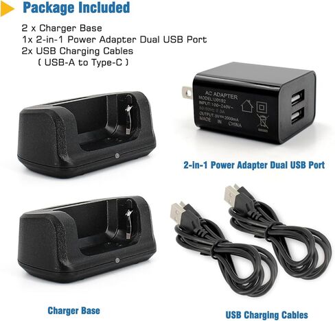 2 قطعة قاعدة شاحن KD-C1 ومحول طاقة 2 في 1 منفذ USB مزدوج مع زوج من كابل النوع C، متوافق مع RT22 RT22S RB19 RB19P RT68 RB28 NR10 RT18 RT22S H777 RB29 Cobra HYT أجهزة الاتصال اللاسلكي in Saudi Arabia