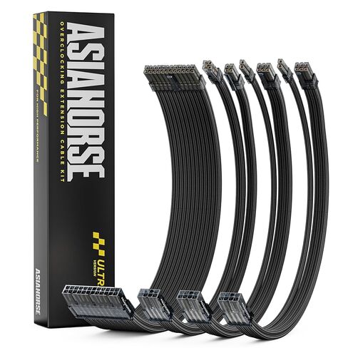 AsiaHorse Ultra Series PSU Extension Cable Kit, 24pin MB / 4+4pin CPU / 8pin GPU Power Cables, 16AWG Silver-Plated Core, Gold-Plated Terminals, Low Heat Overclocking Support for High-End Gaming PC in Saudi Arabia