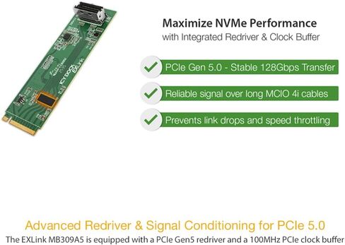 محول ICY DOCK EXLink MB309A5 M.2 NVMe SSD PCIe 5.0 x4 إلى MCIO 4i مع برنامج إعادة التشغيل in Saudi Arabia