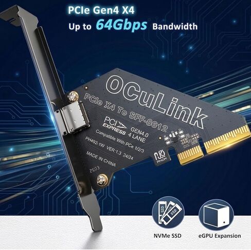 محول PCIe 4.0 x4 إلى OCuLink، بطاقة توسيع SFF-8612 بسرعة 64 جيجابت في الثانية PCI Express Gen4 لقاعدة eGPU وU.2 NVMe SSD وكمبيوتر صغير وتخزين خادم NAS in Kuwait