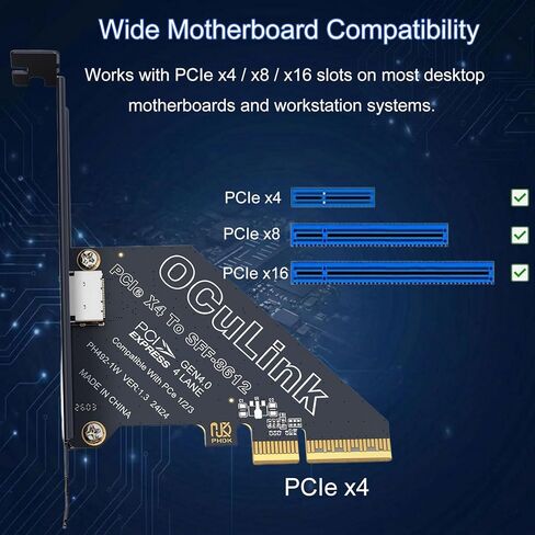 محول PCIe 4.0 x4 إلى OCuLink، بطاقة توسيع SFF-8612 بسرعة 64 جيجابت في الثانية PCI Express Gen4 لقاعدة eGPU وU.2 NVMe SSD وكمبيوتر صغير وتخزين خادم NAS in Kuwait
