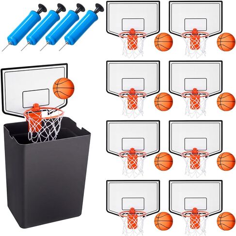 Liliful 4 Pack Indoor Trash Can Basketball Set, Including 4 Pcs Clip on Hoop with Backboard, 4 Pcs Inflatable Ball and 2 Pcs Pump, Fun Indoor Basketball Game Office Stress Relief Toy Fun Birthday Gift in Kuwait