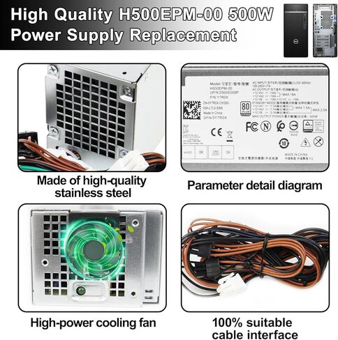 مصدر طاقة LXun Upgrad 500w D500EPM-00 H500EPM-00 متوافق مع Dell Optiplex 7080MT 7070MT 7060MT XPS 8940MT 3050MT 3650 3670 3050 36715 5060 G5-5090 7080 3260 3681 4FWF7 5K7J8 Y7R0X H460EBM-00 in Saudi Arabia