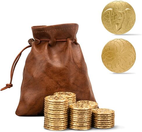 100 Metal Fantasy Coins with PU Fake Leather Pouch, Gold DND Coins for Board Game, Golden Game Tokens Store in The Coins Bag, DND Accessories for from New to Master, Retro Board Game Gifts for DM in Saudi Arabia