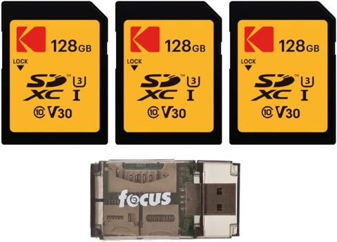 Kodak SD 128GB UHS-I U3 V30 Ultra (قراءة 95 ميجابايت/ثانية، كتابة 85 ميجابايت/ثانية) (3 عبوات) مع قارئ بطاقة الذاكرة (4 عناصر) in Saudi Arabia