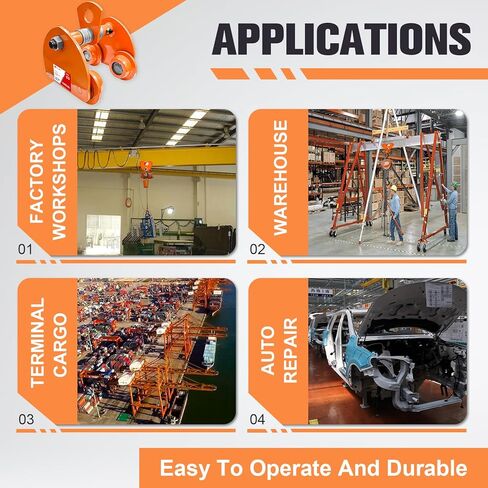 1100LBS Beam Trolley, 0.5 Ton Capacity 4 Wheels Push Manual Trolley, I Beam Trolley Heavy Duty, Dual Track Rollers for I Beams & Chain Hoists Lifting in Saudi Arabia