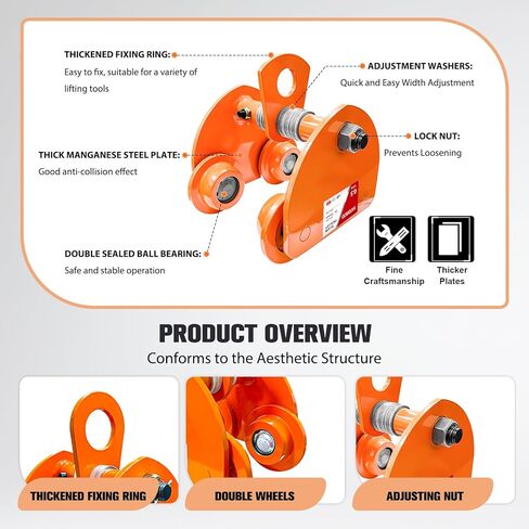 1100LBS Beam Trolley, 0.5 Ton Capacity 4 Wheels Push Manual Trolley, I Beam Trolley Heavy Duty, Dual Track Rollers for I Beams & Chain Hoists Lifting in Saudi Arabia