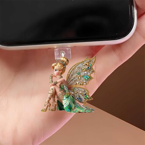 Fairy with Butterfly Wings Dust Plug Acrylic Charms for electronic products ,Type-C Charging Port Dust Plugs Pendant Compatible with E-Reader Phone Tablet, Gift for Christmas, Birthday, Anniversary Day in Saudi Arabia