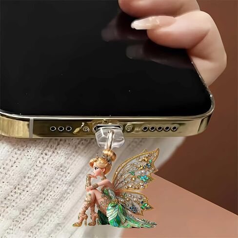 Fairy with Butterfly Wings Dust Plug Acrylic Charms for electronic products ,Type-C Charging Port Dust Plugs Pendant Compatible with E-Reader Phone Tablet, Gift for Christmas, Birthday, Anniversary Day in Saudi Arabia