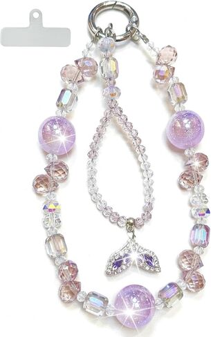 Crystal Mermaid Phone Charm & Purse Charm Phone Lanyard Wrist Chain with Tether Tag, Beaded Bag Decoration with Mermaid Tail Pendant Keychain Strap for Handbag Backpack Keys Wallet Accessories in Saudi Arabia