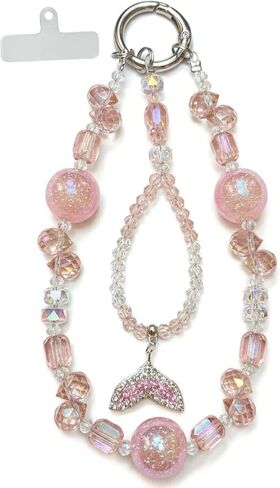 Crystal Mermaid Phone Charm & Purse Charm Phone Lanyard Wrist Chain with Tether Tag, Beaded Bag Decoration with Mermaid Tail Pendant Keychain Strap for Handbag Backpack Keys Wallet Accessories in Saudi Arabia