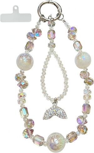 Crystal Mermaid Phone Charm & Purse Charm Phone Lanyard Wrist Chain with Tether Tag, Beaded Bag Decoration with Mermaid Tail Pendant Keychain Strap for Handbag Backpack Keys Wallet Accessories in Saudi Arabia
