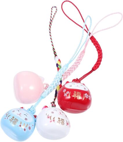 4Pcs Japanese Fortune Cat Pendant Key Chain Unique Luck Cat Key Ring with Bell Charm Mobile Phone Decor Bag Accessory Present for Family and Friends in Saudi Arabia