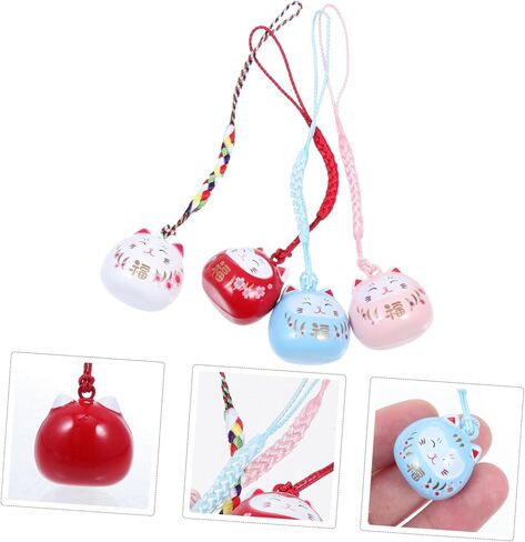4Pcs Japanese Fortune Cat Pendant Key Chain Unique Luck Cat Key Ring with Bell Charm Mobile Phone Decor Bag Accessory Present for Family and Friends in Saudi Arabia