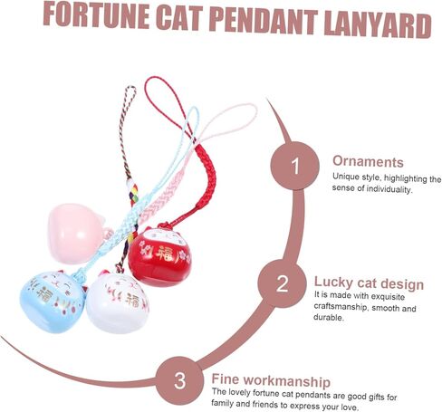 4Pcs Japanese Fortune Cat Pendant Key Chain Unique Luck Cat Key Ring with Bell Charm Mobile Phone Decor Bag Accessory Present for Family and Friends in Saudi Arabia