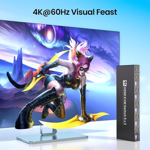 4K60Hz HDMI KVM Switch 2 Monitors 5 Computers, USB 3.0 Dual Monitor 5 Port KVM Switch for Managing 5 PCs with 1 Set of Keyboard Mouse and 2 Monitors, 4-Port USB 3.0 Sharing in Saudi Arabia