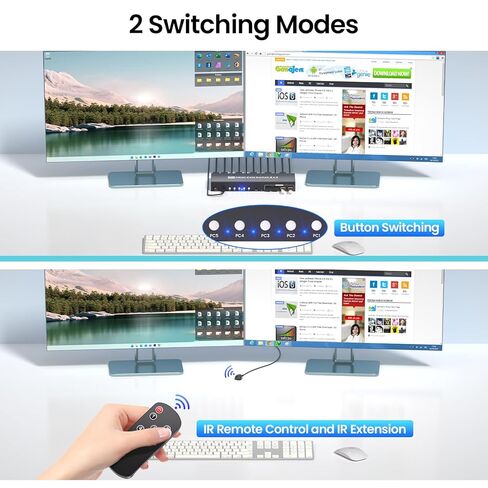 4K60Hz HDMI KVM Switch 2 Monitors 5 Computers, USB 3.0 Dual Monitor 5 Port KVM Switch for Managing 5 PCs with 1 Set of Keyboard Mouse and 2 Monitors, 4-Port USB 3.0 Sharing in Saudi Arabia
