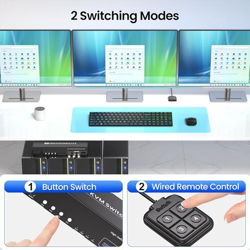 HDMI KVM Switch 3 شاشات 4 أجهزة كمبيوتر مع محور USB 3.0 ذو 4 منافذ، يدعم دقة 8K عند 60 هرتز و4K عند 120 هرتز، مفتاح KVM ذو 4 منافذ مصمم لـ 4 أجهزة كمبيوتر لمشاركة مجموعة واحدة من لوحة المفاتيح والماوس و3 شاشات in Saudi Arabia