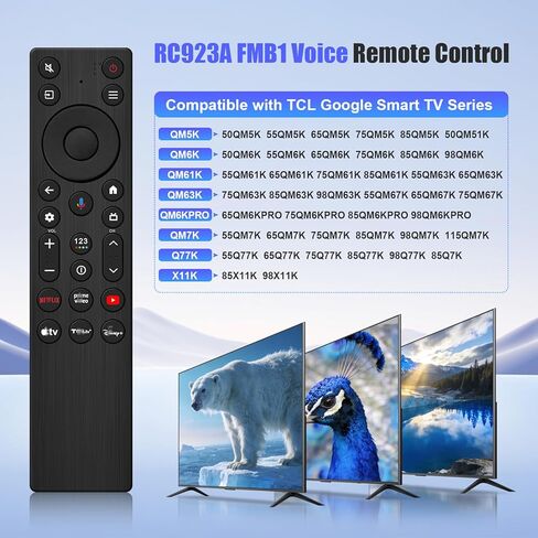 بديل جهاز التحكم عن بعد الصوتي RC923A FMB1 لتلفزيون TCL Google TV QM5K QM6K QM6KPRO QM7K Q77K X11K Series QLED Mini-LED 4K UHD Smart TV (رقم الجزء G0401-000267) in Kuwait
