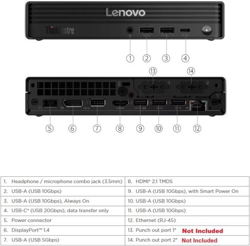 Lenovo ThinkCentre M90q Gen 6 Tiny PC with Intel Core Ultra 7 265T vPro Processor, 32GB DDR5-5600MT/s Memory, 1TB Storage, 20Gbps USB-C Port, HDMI 2.1, DisplayPort 1.4, Wi-Fi 6E, and Windows 11 Pro in Saudi Arabia