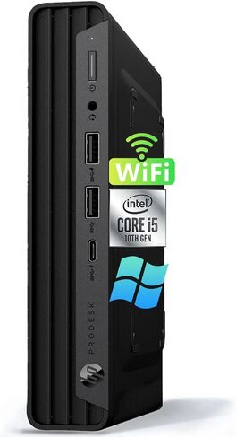 كمبيوتر HP ProDesk 600 G6 Mini Desktop Computer، Core i5-10500، ذاكرة وصول عشوائي 16 جيجابايت، 256 جيجابايت SSD، لوحة مفاتيح وماوس، دعم 4K، منفذ عرض، واي فاي، USB C 3.2، Windows 11 Pro، أسود (متجدد) in Saudi Arabia