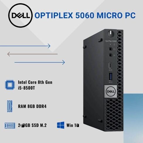 كمبيوتر مكتبي صغير طراز OptiPlex 5060 من Dell، كمبيوتر Windows 11 Pro، Core i5-8500T، ذاكرة وصول عشوائي سعتها 8 جيجابايت، محرك أقراص SSD سعة 256 جيجابايت، ماوس ولوحة مفاتيح، جهاز كمبيوتر صغير OptiPlex i5 (متجدد) in Saudi Arabia