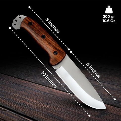 Fixed Blade Knives with Sheath | Handmade Bushcraft Knife with Rosewood Handle | High Carbon Steel Blade for Outdoor Camping | Durable Hunting Knife in Saudi Arabia